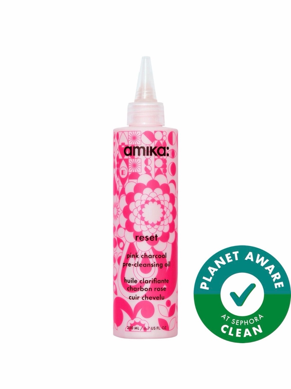 amika Pink Reset Charcoal Pre-Cleansing Oil - Pink Bottle